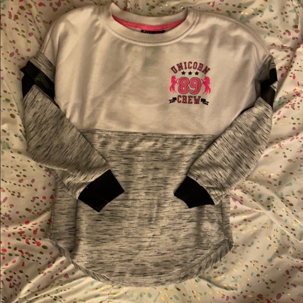 Girls Crewneck Sweatshirt Unicorn Black White Grey Neon Pink Size Small